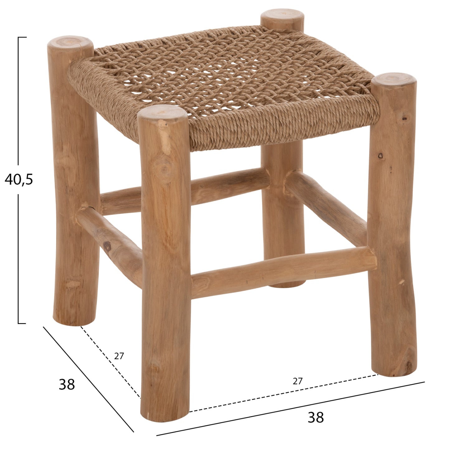 STOOL LONDER HM5987 TEAK WOOD AND SYNTHETIC RATTAN IN NATURAL 38x38x40.5Hcm.