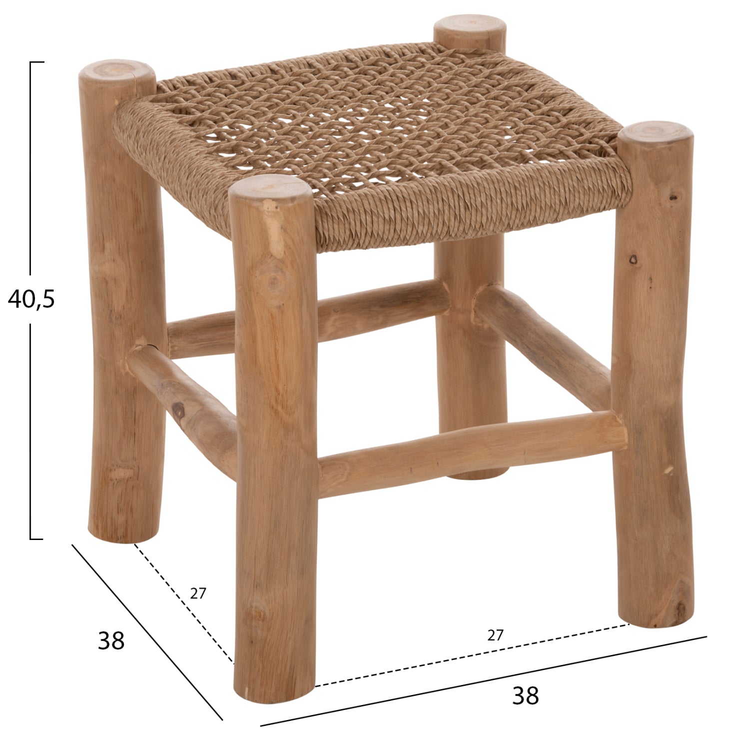 STOOL LONDER HM5987 TEAK WOOD AND SYNTHETIC RATTAN IN NATURAL 38x38x40.5Hcm.