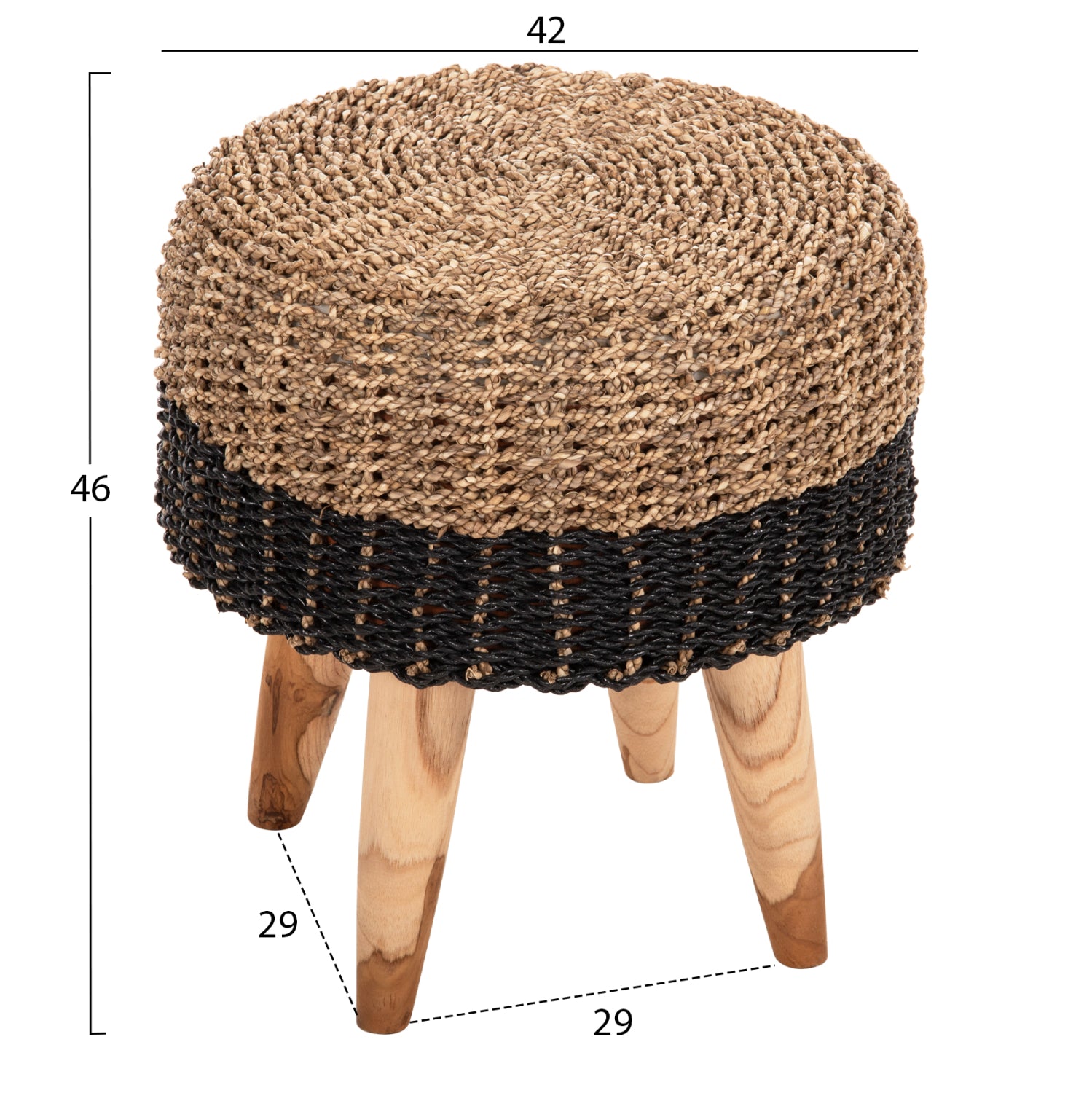 STOOL BEAM HM7827 TEAK WOOD AND SEAGRASS RUSH IN NATURAL & BLACK Φ43x45Hcm.