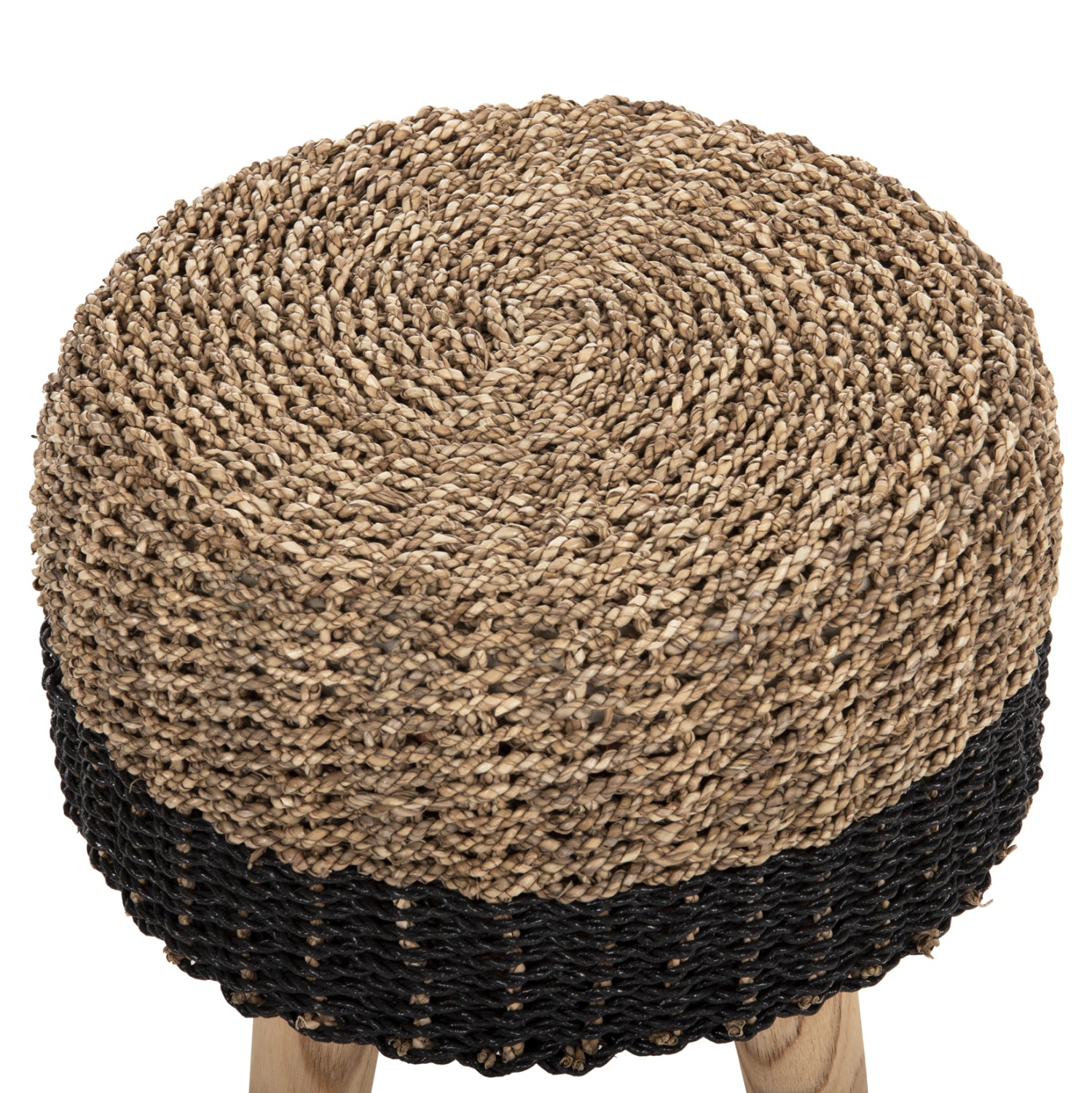 STOOL BEAM HM7827 TEAK WOOD AND SEAGRASS RUSH IN NATURAL & BLACK Φ43x45Hcm.