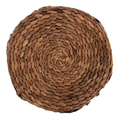 STOOL TEOFILO HM7869 IN NATURAL AND BLACK-HYDROHYACINTH MAT Φ43x38Hcm.