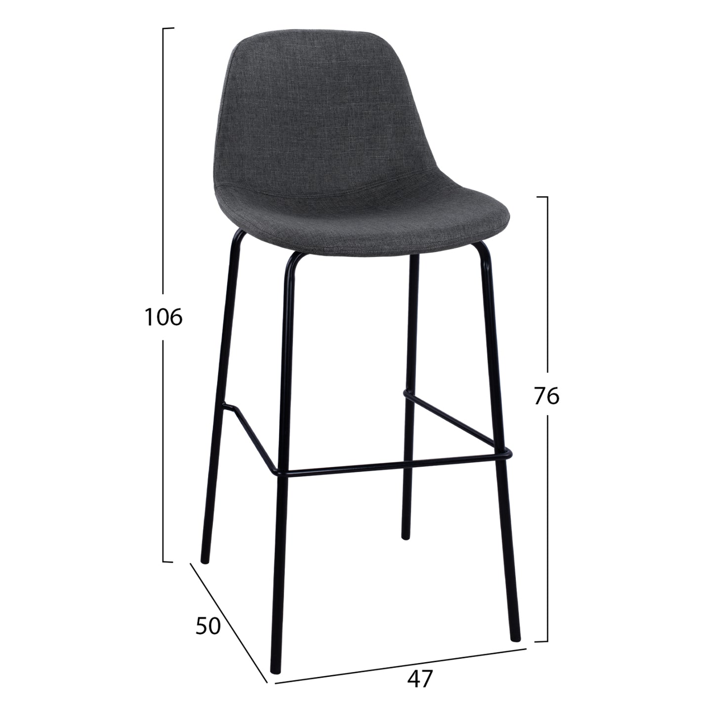 Stool with metallic frame and fabric in grey color 47x50x106cm HM8579.10