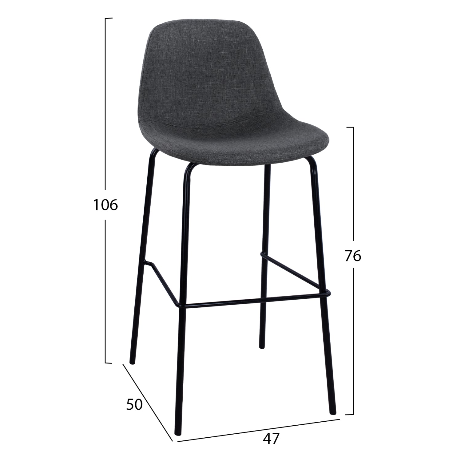 Stool with metallic frame and fabric in grey color 47x50x106cm HM8579.10