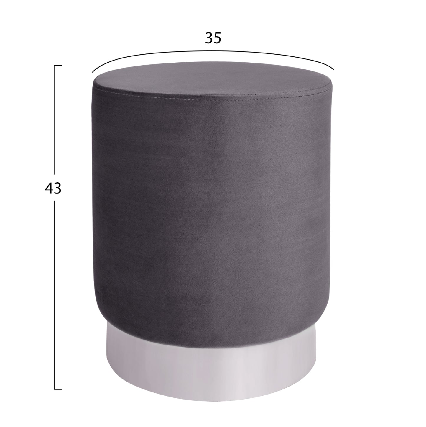 Velvet stool Levy HM8408.01 grey with silver base ''35x43cm