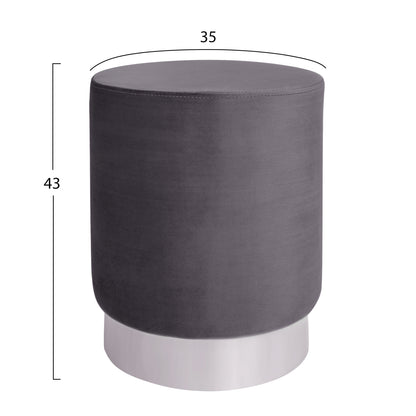 Velvet stool Levy HM8408.01 grey with silver base ''35x43cm
