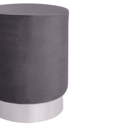 Velvet stool Levy HM8408.01 grey with silver base ''35x43cm