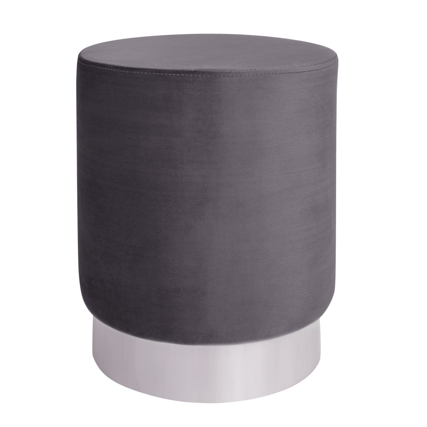 Velvet stool Levy HM8408.01 grey with silver base ''35x43cm