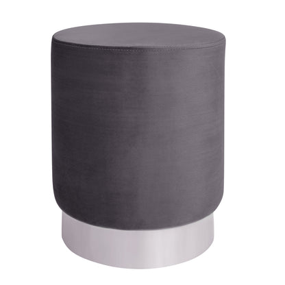 Velvet stool Levy HM8408.01 grey with silver base ''35x43cm