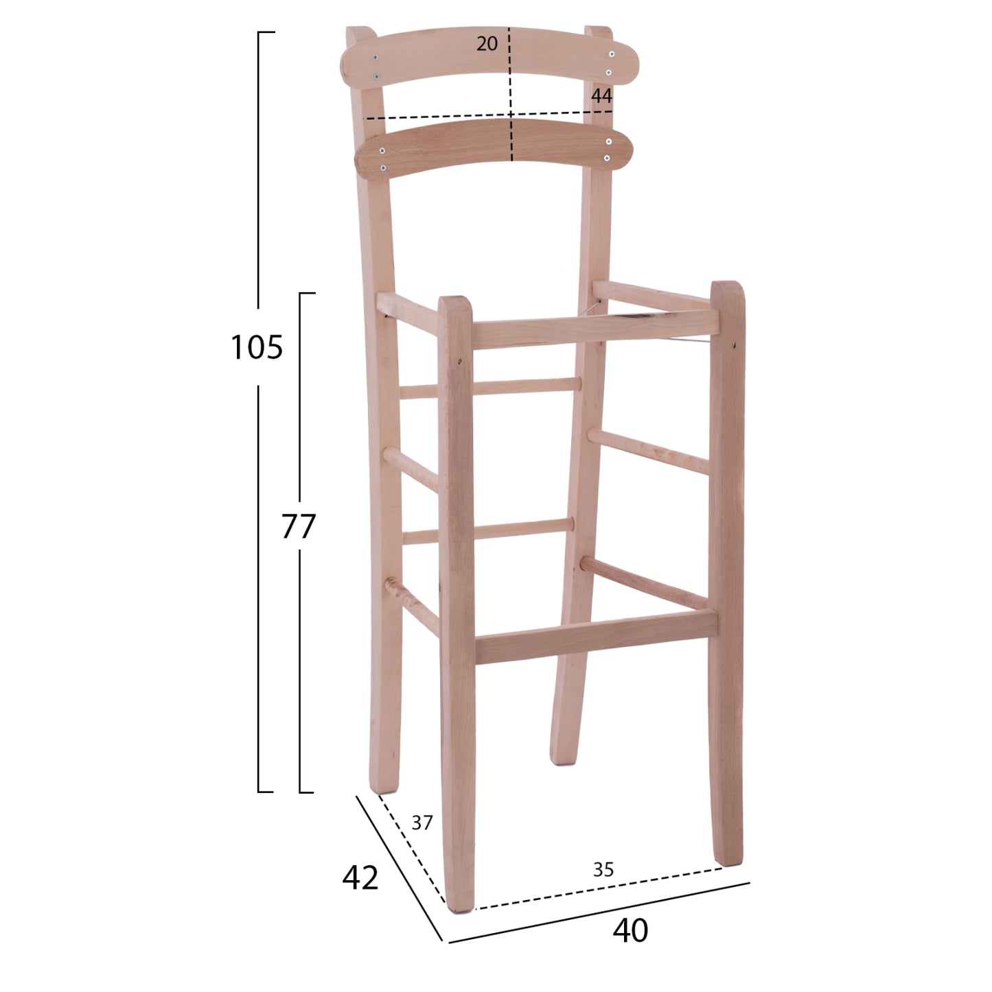 UNPAINTED WOODEN BAR STOOL HM5579.04, NO ARMS, HIGH