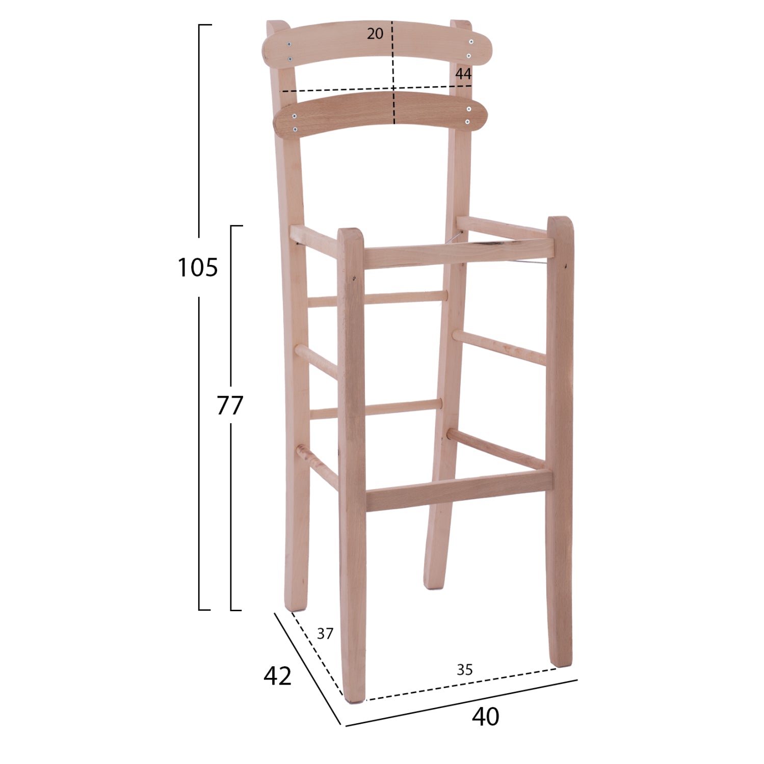 UNPAINTED WOODEN BAR STOOL HM5579.04, NO ARMS, HIGH