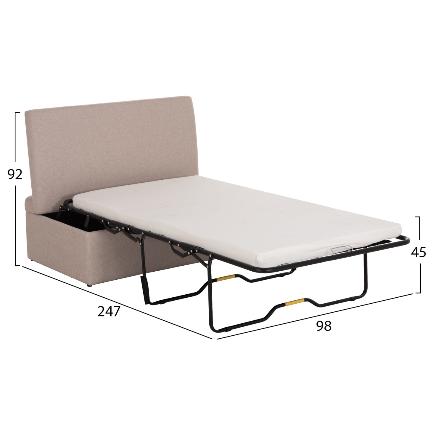 STOOL WITH FOLDING BUNK BED & MATTRESS INGE HM3343.02 BEIGE FABRIC 166x75x40Hcm.
