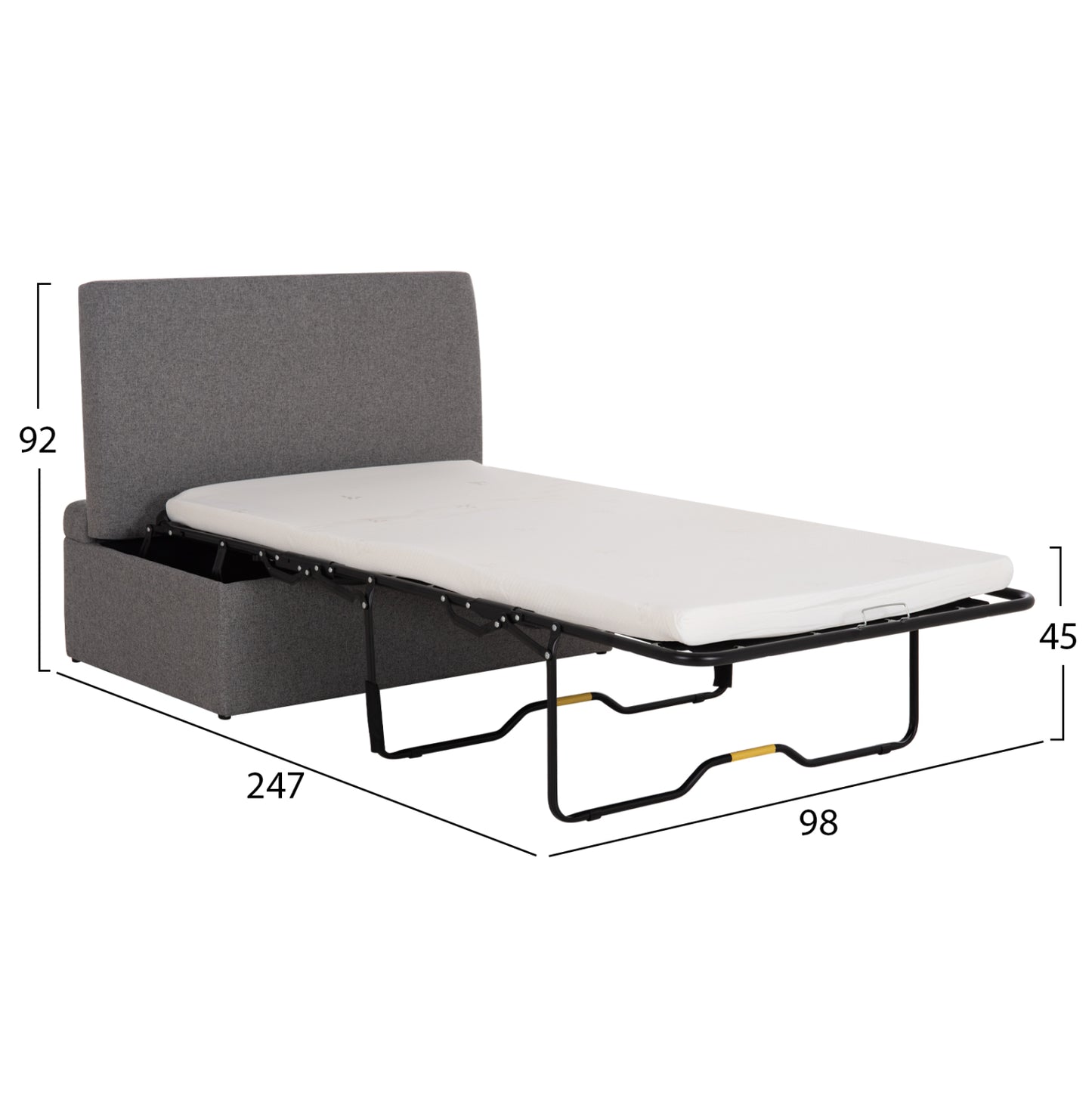 STOOL WITH FOLDING BUNK BED & MATTRESS INGE HM3343.01 GREY FABRIC 166x75x40Hcm.