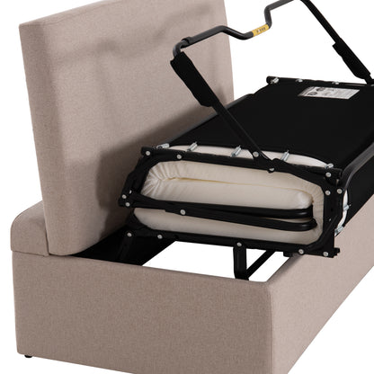 STOOL WITH FOLDING BUNK BED & MATTRESS INGE HM3343.02 BEIGE FABRIC 166x75x40Hcm.