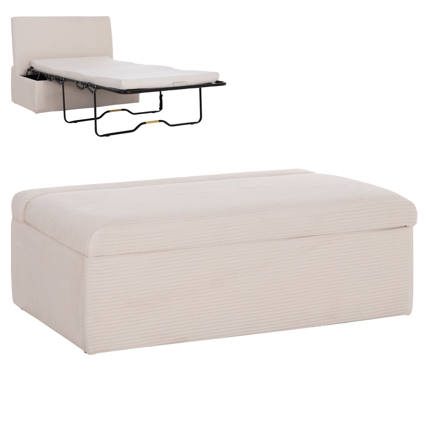 STOOL WITH FOLDING BUNK BED & MATTRESS INGE HM3343.42 BEIGE CORDUROY FABRIC 118x74x42Hcm.