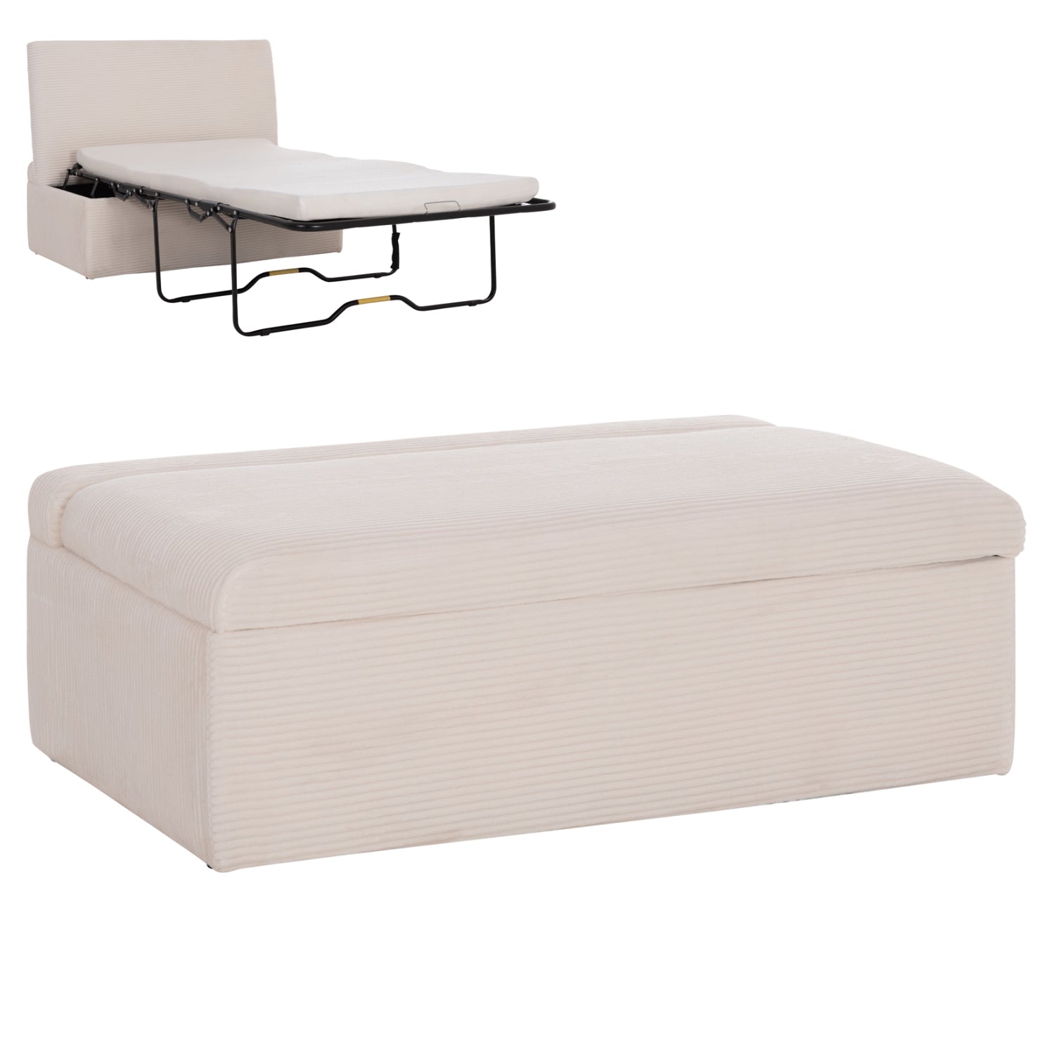STOOL WITH FOLDING BUNK BED & MATTRESS INGE HM3343.42 BEIGE CORDUROY FABRIC 118x74x42Hcm.