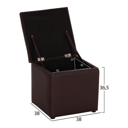 Stool PU with storage space Brown cube HM224.03--38x38x36.5Hcm