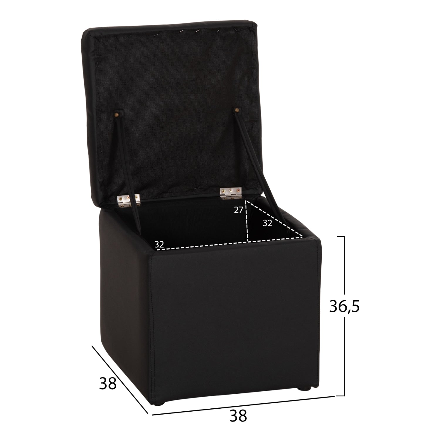 Stool PU with storage space black cube HM224.01 38x38x36.5Hcm