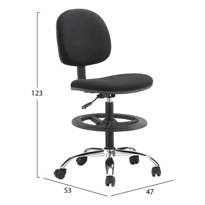 WORK STOOL WITH FOOTREST DROMEN HM1210.01 BLACK FABRIC - CHROMED BASE 48x60x130Hcm.
