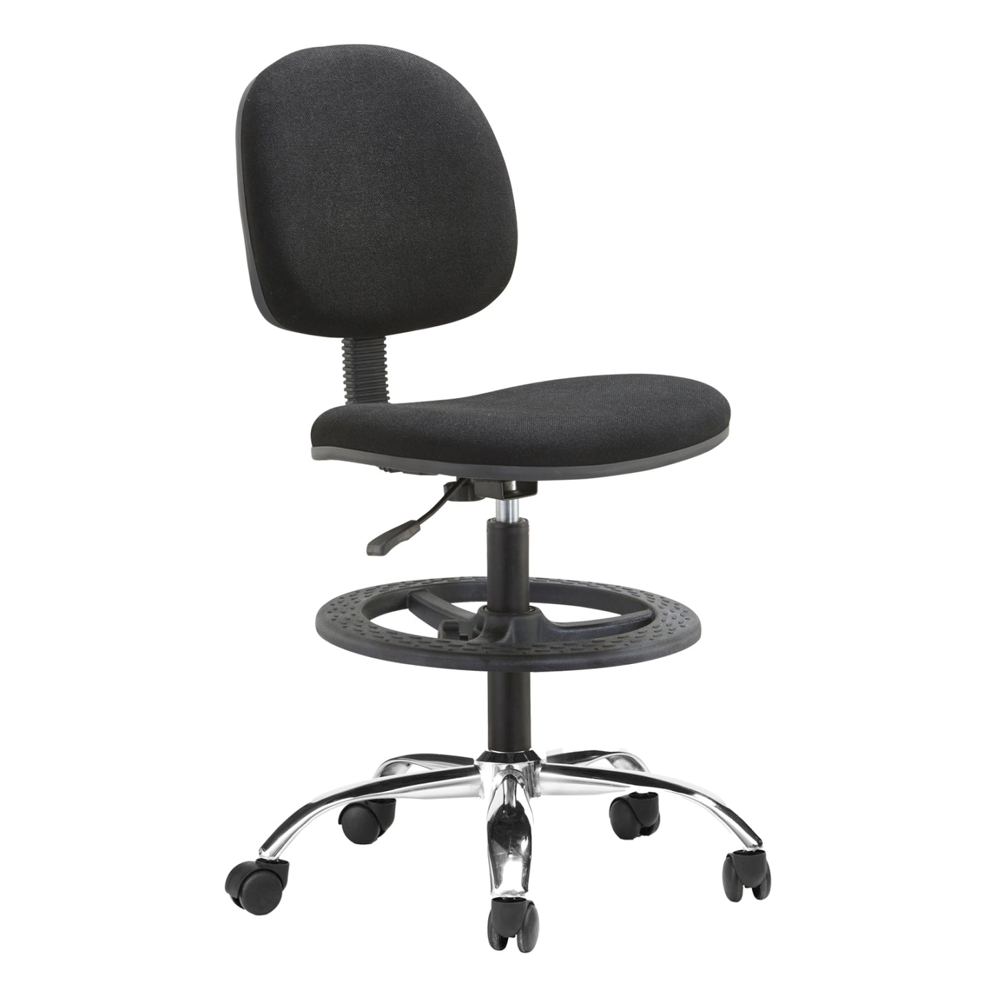 WORK STOOL WITH FOOTREST DROMEN HM1210.01 BLACK FABRIC - CHROMED BASE 48x60x130Hcm.