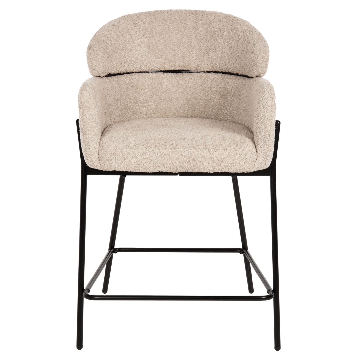 BAR STOOL MEDIUM HEIGHT WOLF HM8584.02 ECRU BOUCLE FABRIC-BLACK METAL LEGS 56x57x98Hcm.