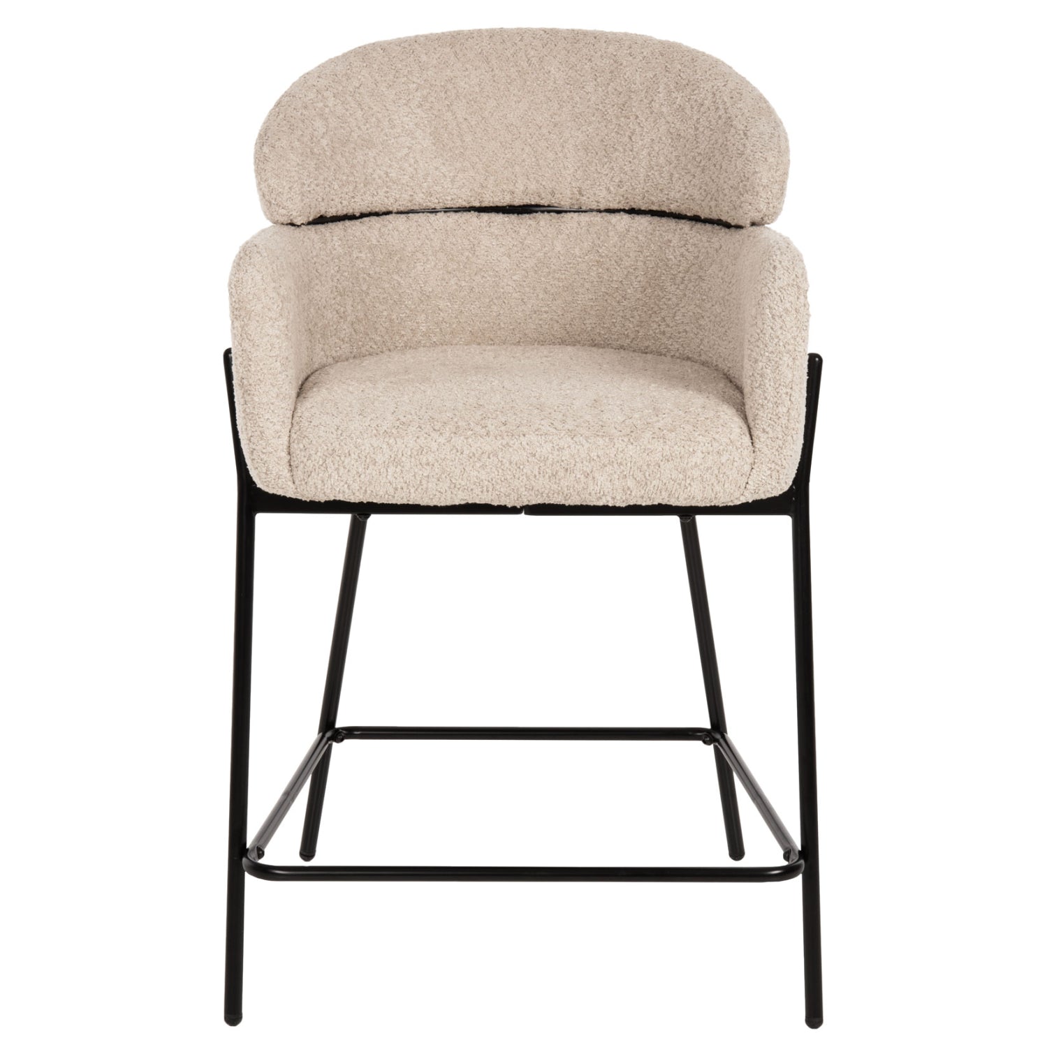 BAR STOOL MEDIUM HEIGHT WOLF HM8584.02 ECRU BOUCLE FABRIC-BLACK METAL LEGS 56x57x98Hcm.
