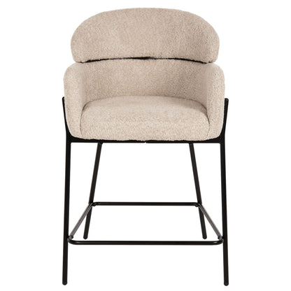 BAR STOOL MEDIUM HEIGHT WOLF HM8584.02 ECRU BOUCLE FABRIC-BLACK METAL LEGS 56x57x98Hcm.