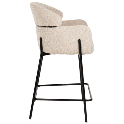 BAR STOOL MEDIUM HEIGHT WOLF HM8584.02 ECRU BOUCLE FABRIC-BLACK METAL LEGS 56x57x98Hcm.