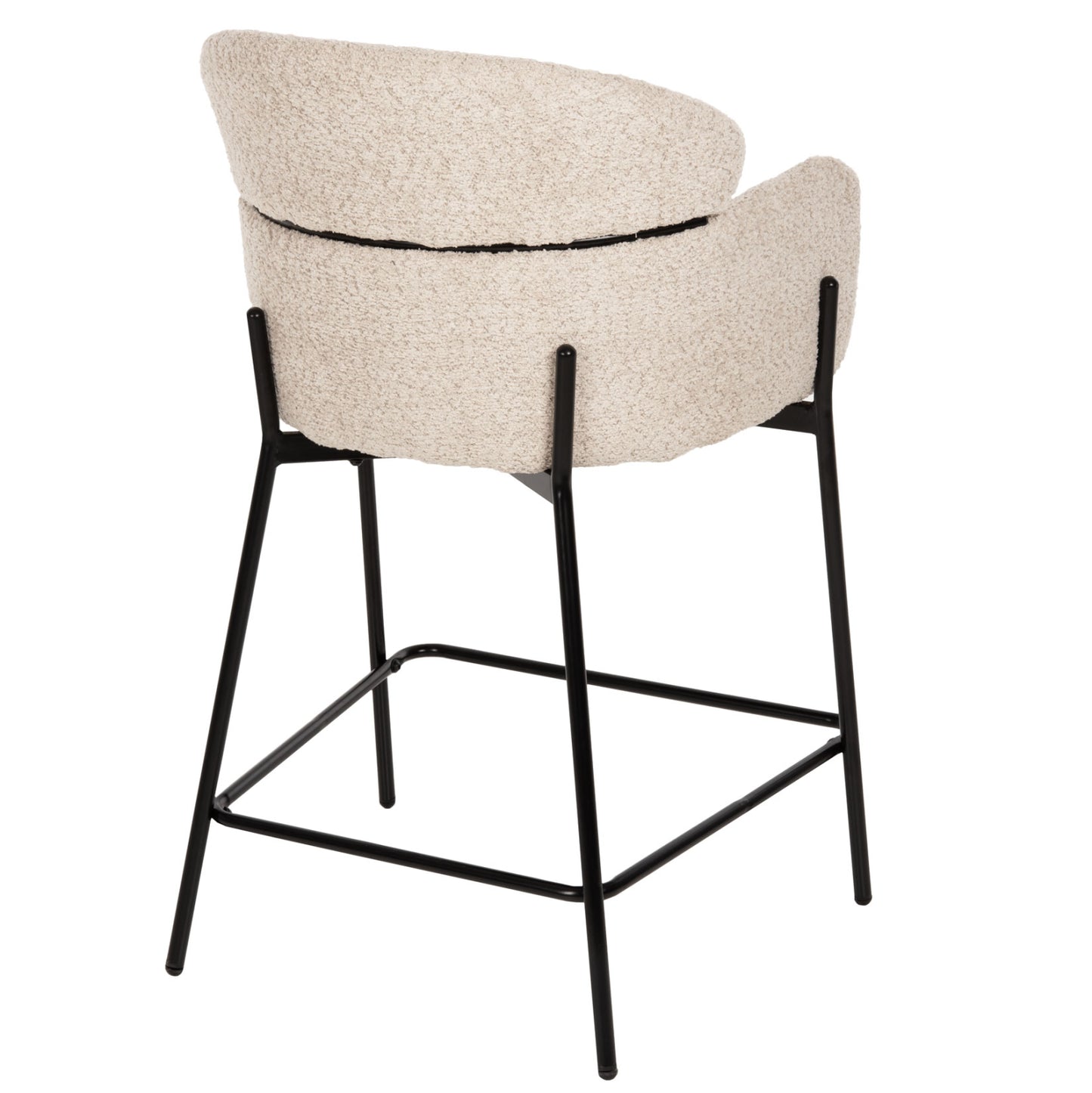 BAR STOOL MEDIUM HEIGHT WOLF HM8584.02 ECRU BOUCLE FABRIC-BLACK METAL LEGS 56x57x98Hcm.