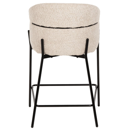 BAR STOOL MEDIUM HEIGHT WOLF HM8584.02 ECRU BOUCLE FABRIC-BLACK METAL LEGS 56x57x98Hcm.