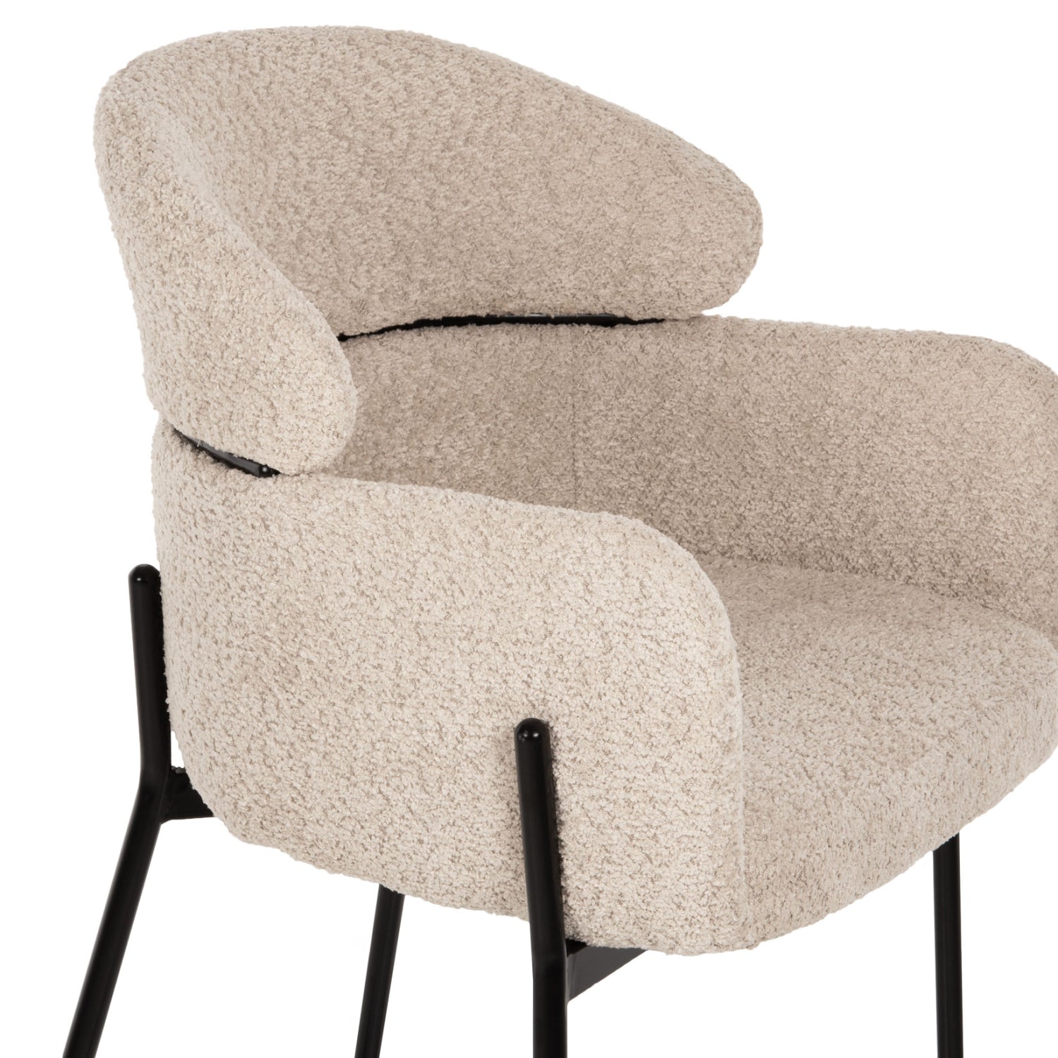 BAR STOOL MEDIUM HEIGHT WOLF HM8584.02 ECRU BOUCLE FABRIC-BLACK METAL LEGS 56x57x98Hcm.
