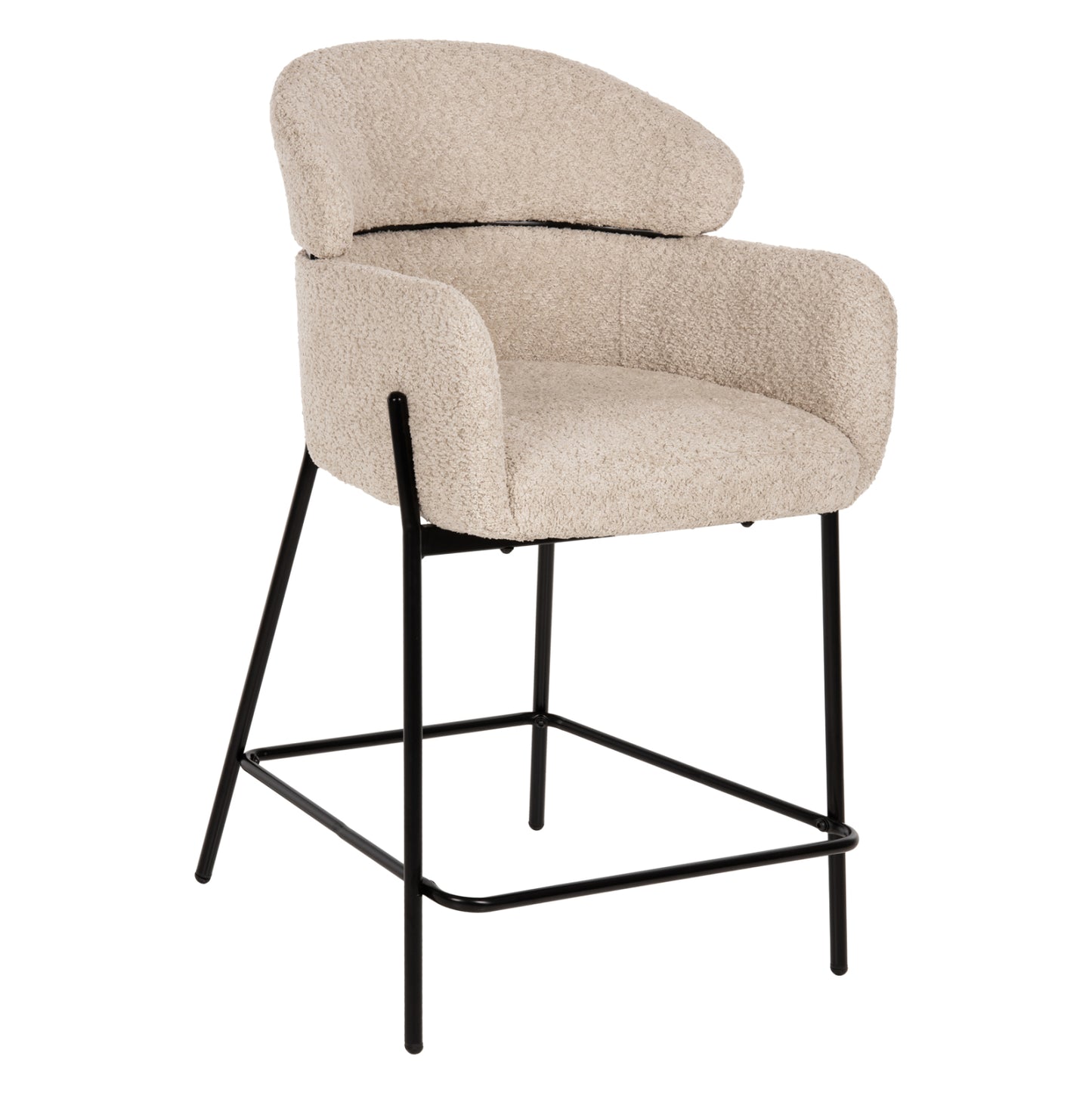 BAR STOOL MEDIUM HEIGHT WOLF HM8584.02 ECRU BOUCLE FABRIC-BLACK METAL LEGS 56x57x98Hcm.