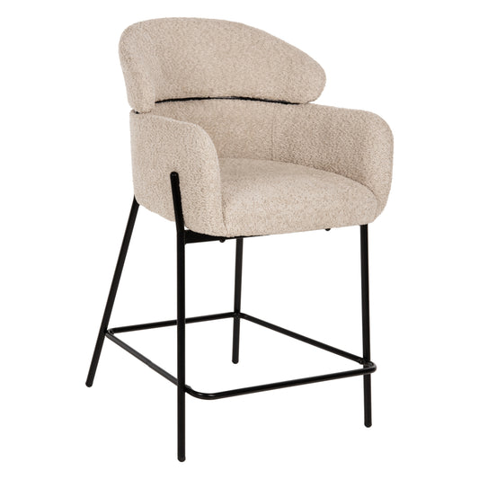 BAR STOOL MEDIUM HEIGHT WOLF HM8584.02 ECRU BOUCLE FABRIC-BLACK METAL LEGS 56x57x98Hcm.