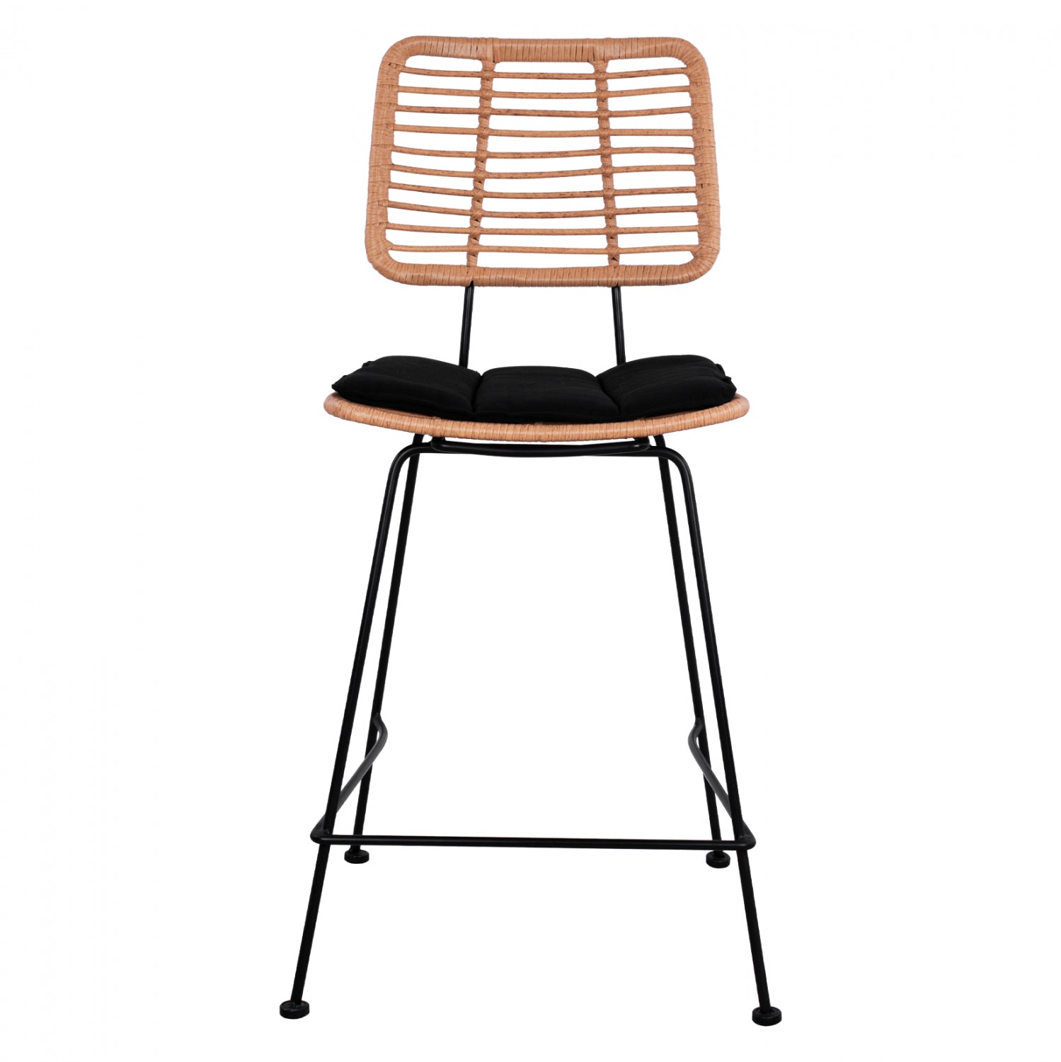 Metal Stool with pillow Allegra HM5644 with wicker in beige color 55x56x107 εκ.