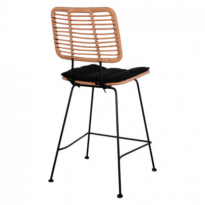 Metal Stool with pillow Allegra HM5644 with wicker in beige color 55x56x107 εκ.