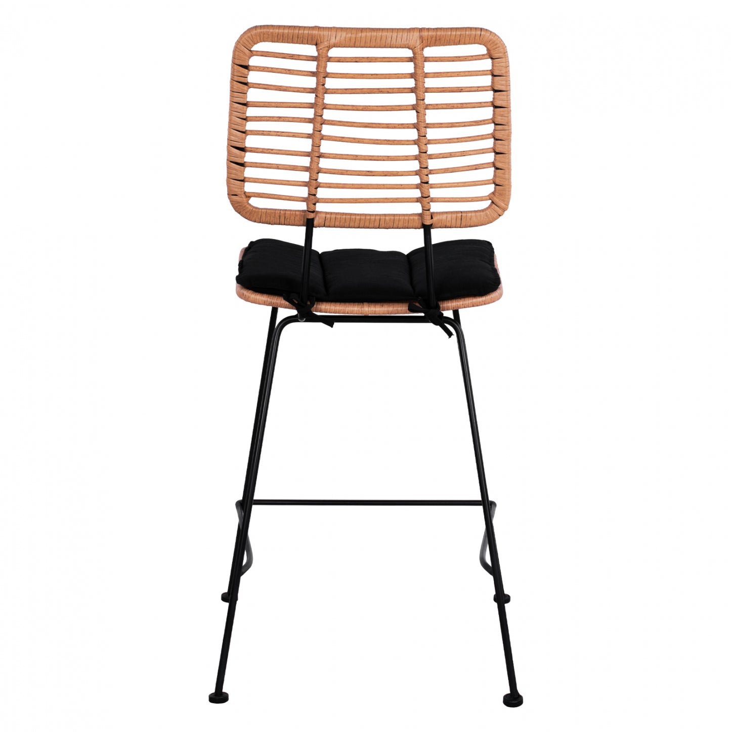 Metal Stool with pillow Allegra HM5644 with wicker in beige color 55x56x107 εκ.