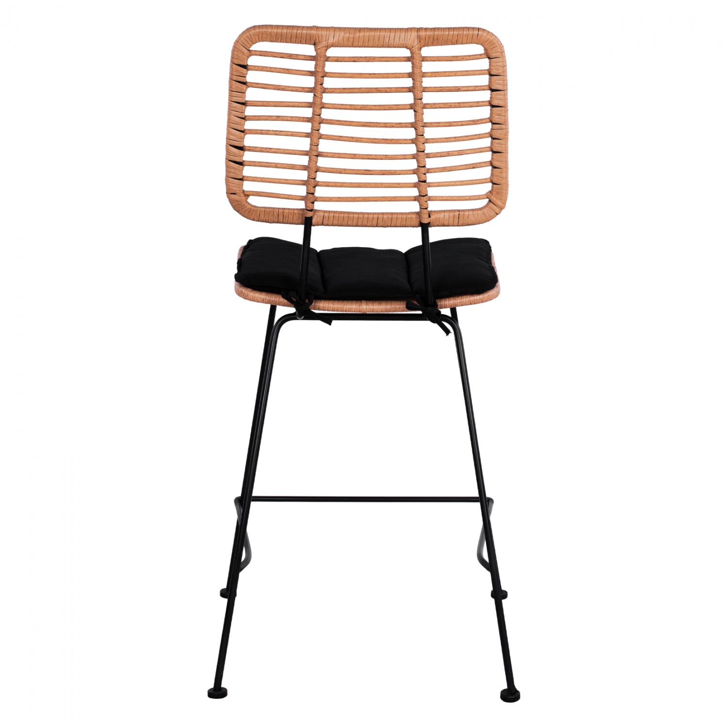 Metal Stool with pillow Allegra HM5644 with wicker in beige color 55x56x107 εκ.