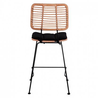 Metal Stool with pillow Allegra HM5644 with wicker in beige color 55x56x107 εκ.