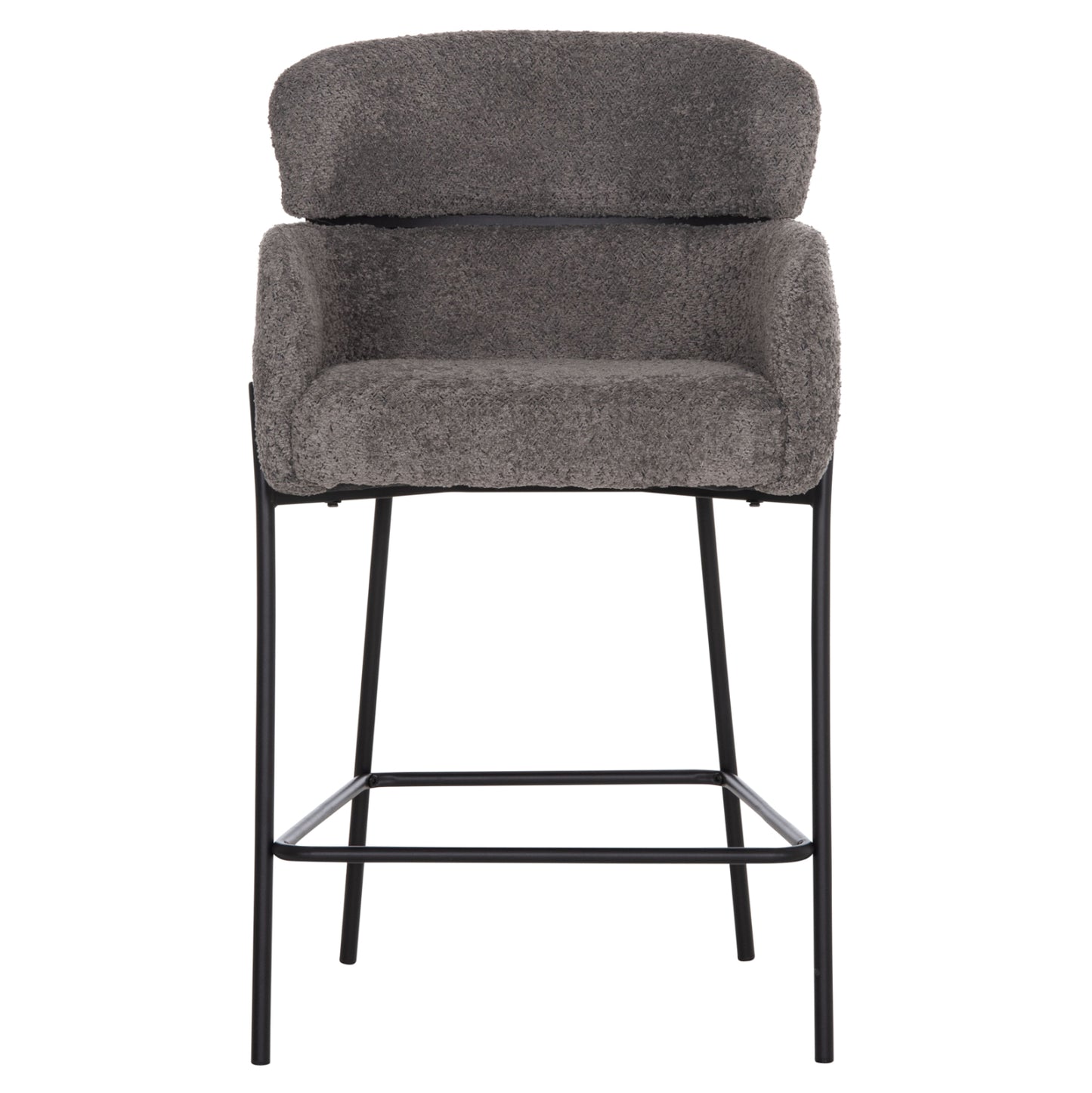 BAR STOOL MEDIUM HEIGHT WOLF HM8584.01 GREY BOUCLE FABRIC-BLACK METAL LEGS 56x57x98Hcm.