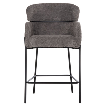 BAR STOOL MEDIUM HEIGHT WOLF HM8584.01 GREY BOUCLE FABRIC-BLACK METAL LEGS 56x57x98Hcm.