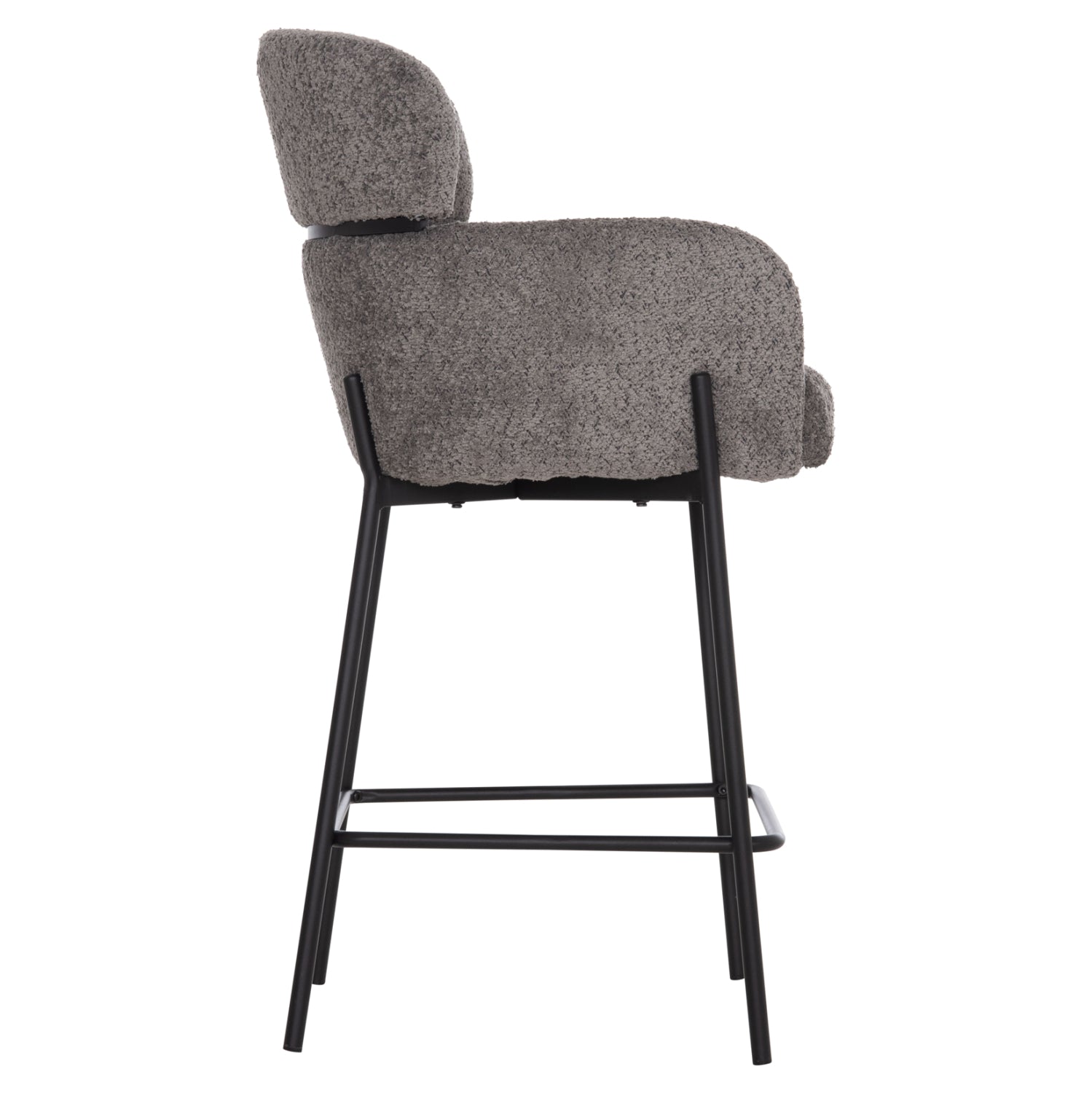 BAR STOOL MEDIUM HEIGHT WOLF HM8584.01 GREY BOUCLE FABRIC-BLACK METAL LEGS 56x57x98Hcm.