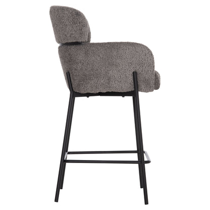 BAR STOOL MEDIUM HEIGHT WOLF HM8584.01 GREY BOUCLE FABRIC-BLACK METAL LEGS 56x57x98Hcm.