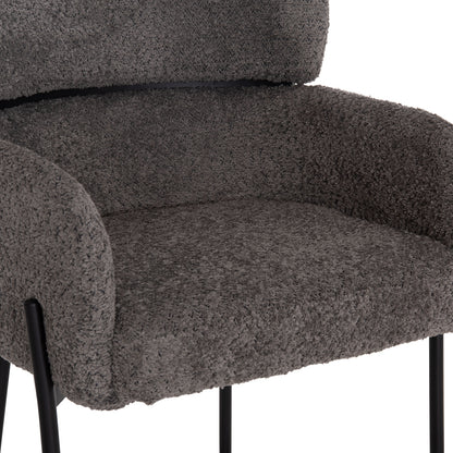BAR STOOL MEDIUM HEIGHT WOLF HM8584.01 GREY BOUCLE FABRIC-BLACK METAL LEGS 56x57x98Hcm.