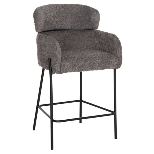 BAR STOOL MEDIUM HEIGHT WOLF HM8584.01 GREY BOUCLE FABRIC-BLACK METAL LEGS 56x57x98Hcm.
