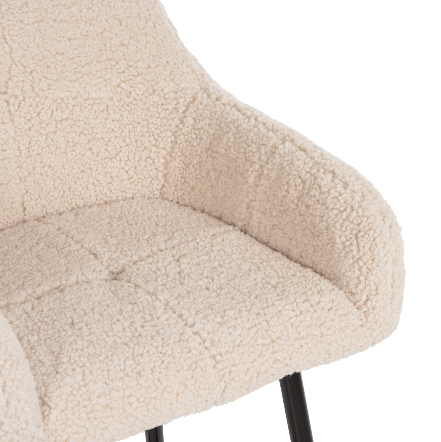 BAR STOOL MEDIUM HEIGHT STRIKE HM8592.02 WHITE TEDDY FABRIC-BLACK METAL LEGS 50x50x94,5Hcm.