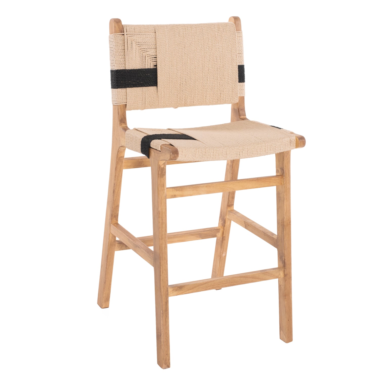 BARSTOOL MEDIUM-HEIGHT HM9325.01 RUBBERWOOD & ROPE- NATURAL RUSTIC COLOR 45x46x95Hcm.