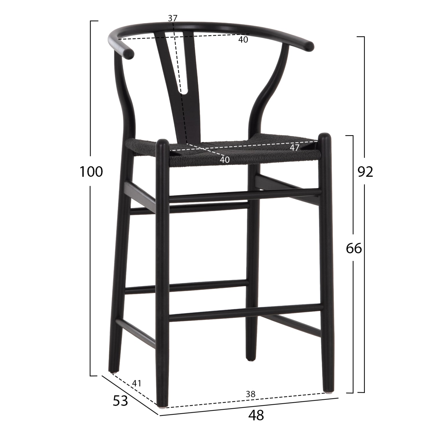 BAR STOOL BRAVE HM9405.04 WITH WISHBONE BACK-BEECH WOOD-BLACK 48x53x100Hcm.