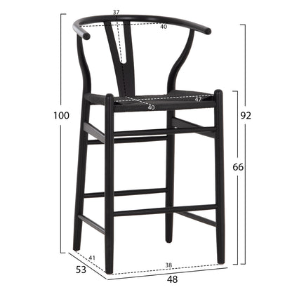 BAR STOOL BRAVE HM9405.04 WITH WISHBONE BACK-BEECH WOOD-BLACK 48x53x100Hcm.