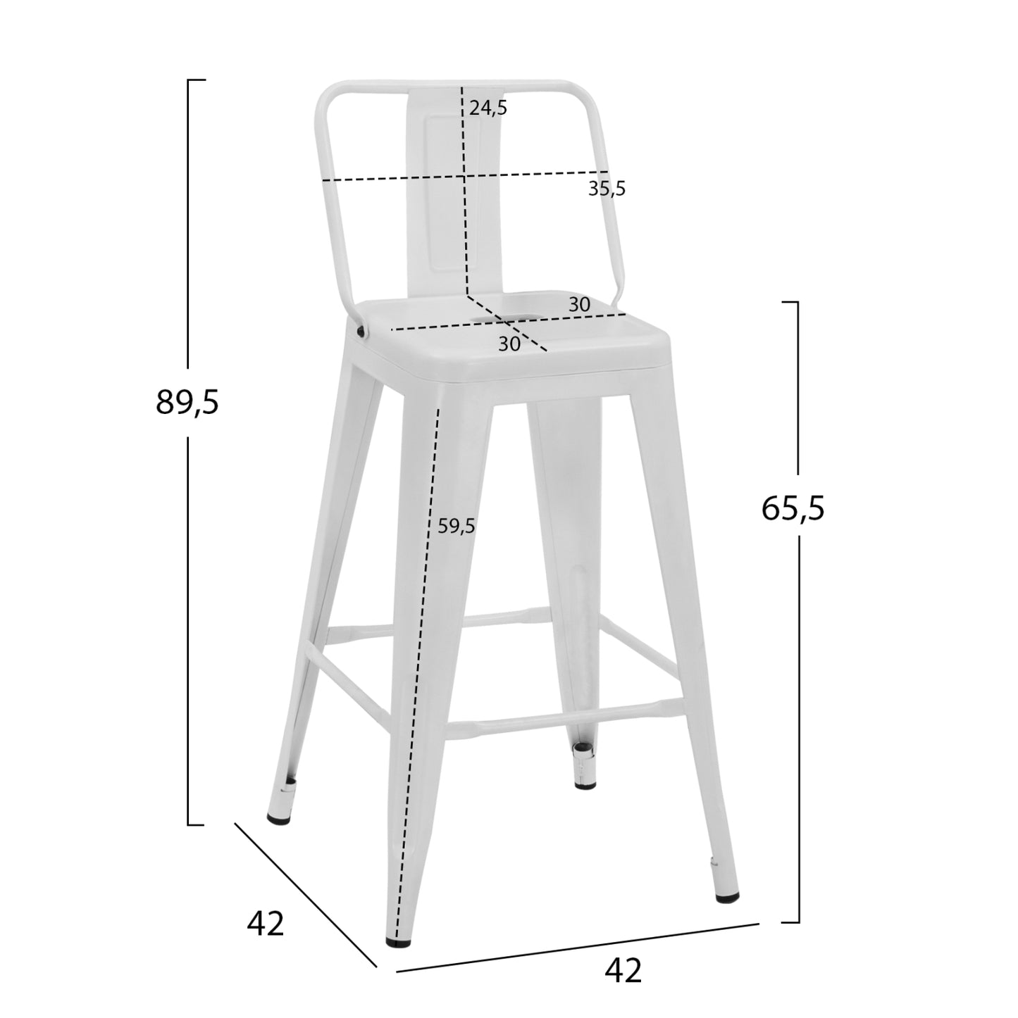 Bar Stool Middle Height Melita with back white matte HM8574.31 42x42x89,5cm