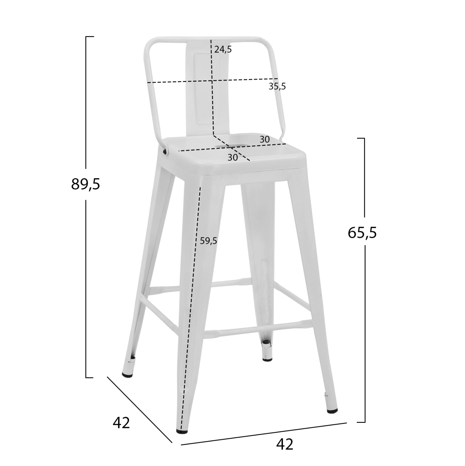 Bar Stool Middle Height Melita with back white matte HM8574.31 42x42x89,5cm