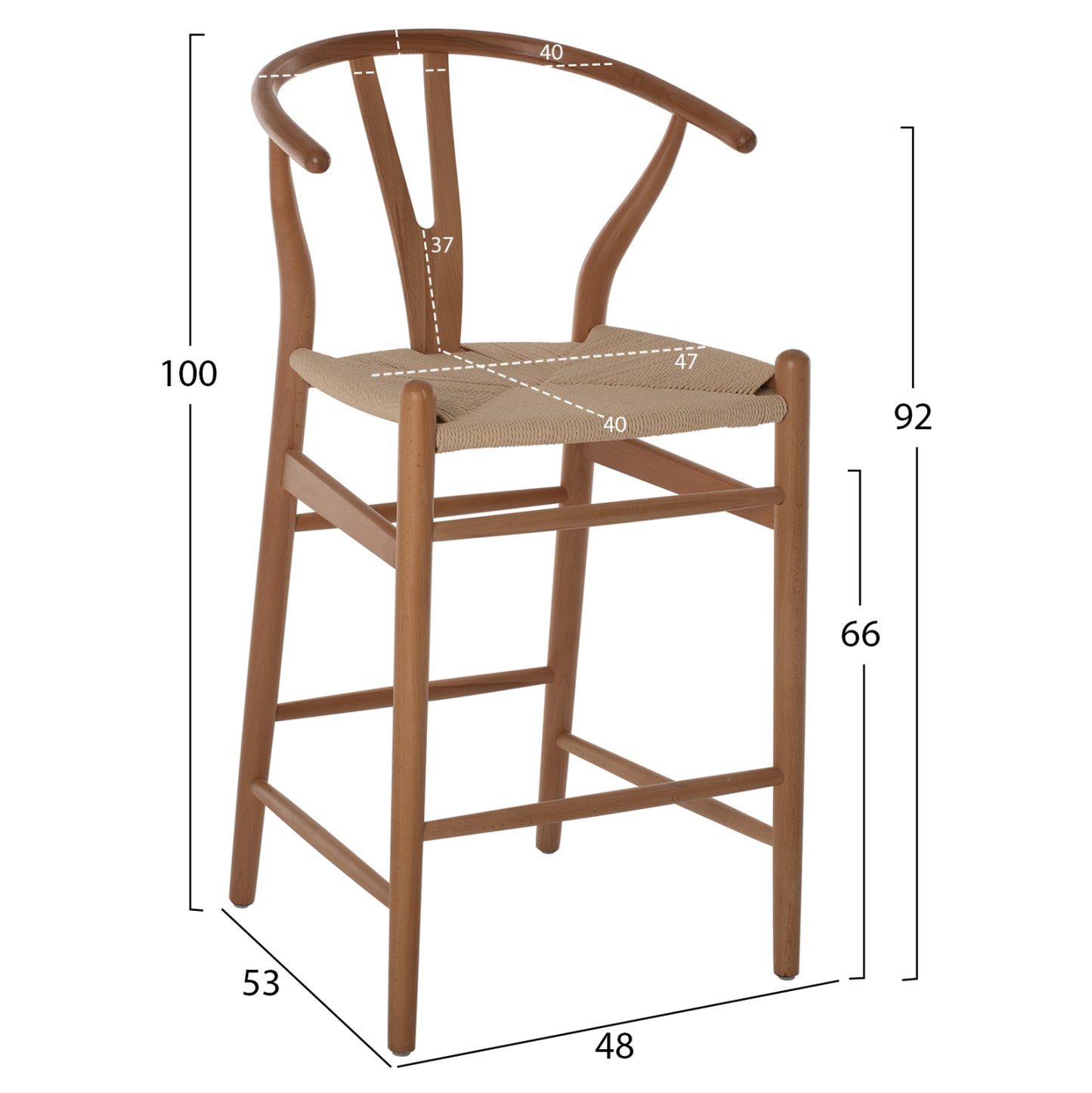 BAR STOOL BRAVE BEECH WOOD NATURAL WISHBONE BACK HM9405.01 48x53x100Hcm.